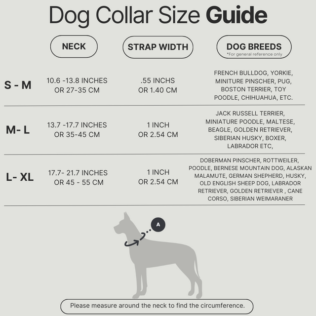Dog collar size guide 